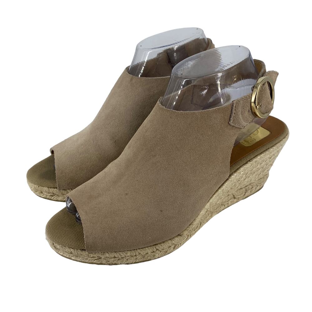 Women's KANNA Size 39 Beige Suede Wedge Espadrille Sling Back Sandals Peep Toe - Picture 12 of 13